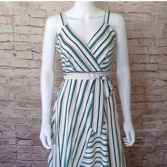 Scarborough Stripe Wrap Dress Sleeveless V Neckline Loveriche - Picture 9 of 15